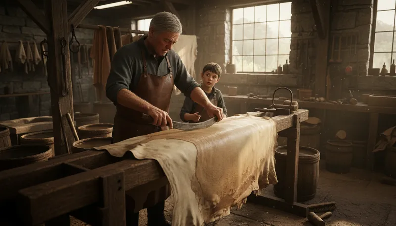 Illustration of tanner: A person who tans animal hides.