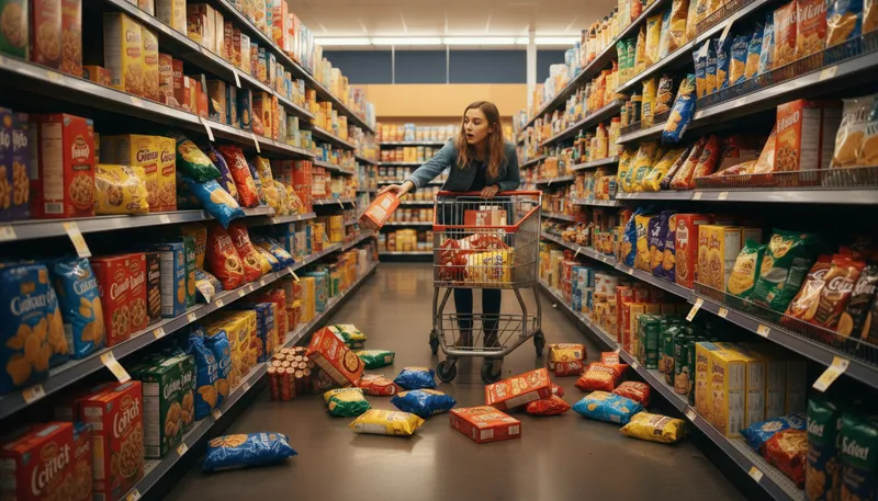 Illustration of packaged goods: products sold in containers or wrapping