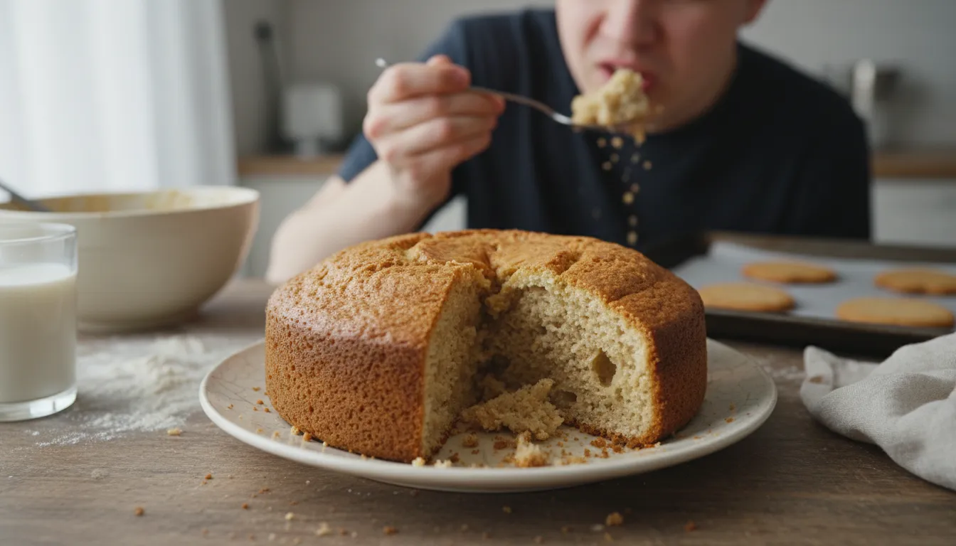 Illustration of cakey: too thick, heavy, or overly layered food