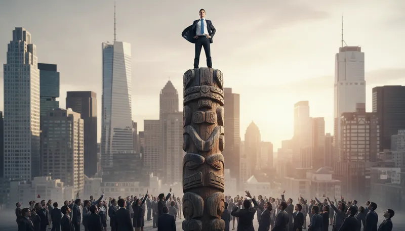 Illustration of high on the totem pole: Having a prominent position or status.