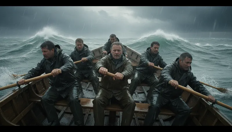 Illustration of row in the same boat: to share the same situation or problem