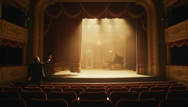 Illustration of ring up the curtain: to start a performance or show.