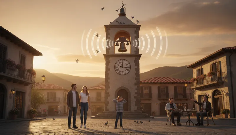 Illustration of chime: A ringing sound made by bells.