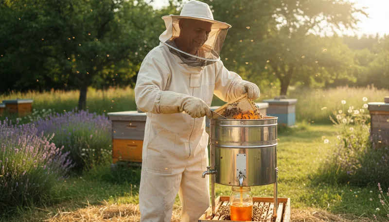 Illustration of beekeeper: A person who raises and cares for bees.