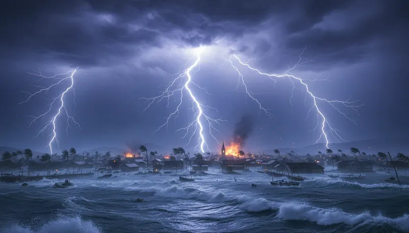Illustration of hell from above: extreme suffering or chaos brought unexpectedly.