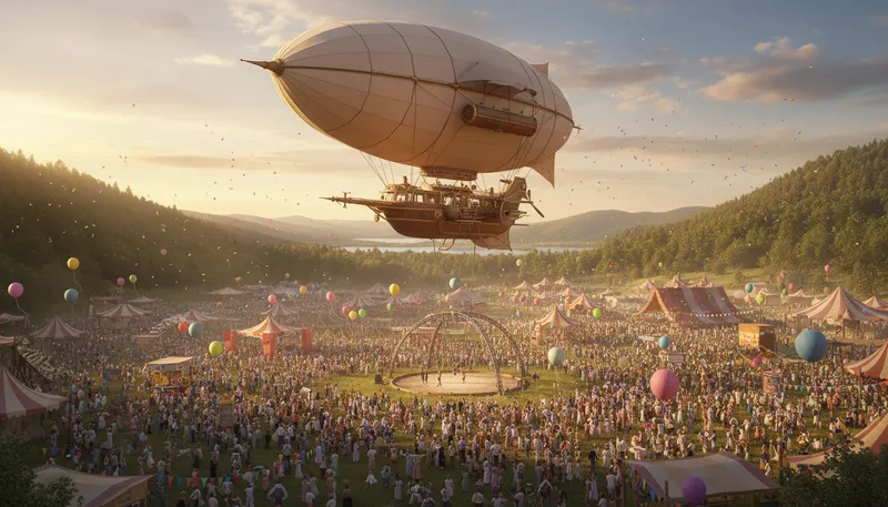 Illustration of airship: A large aircraft that floats in the air.