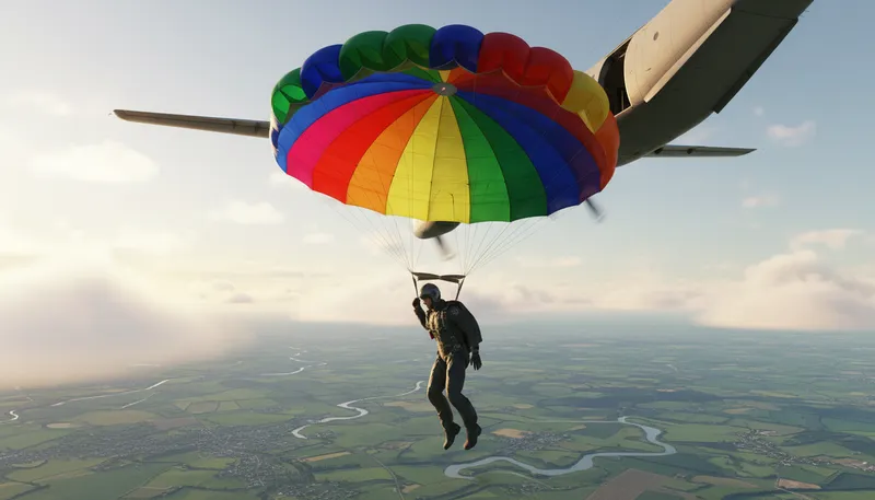 Illustration of parachute: A device used to slow descent from the sky.