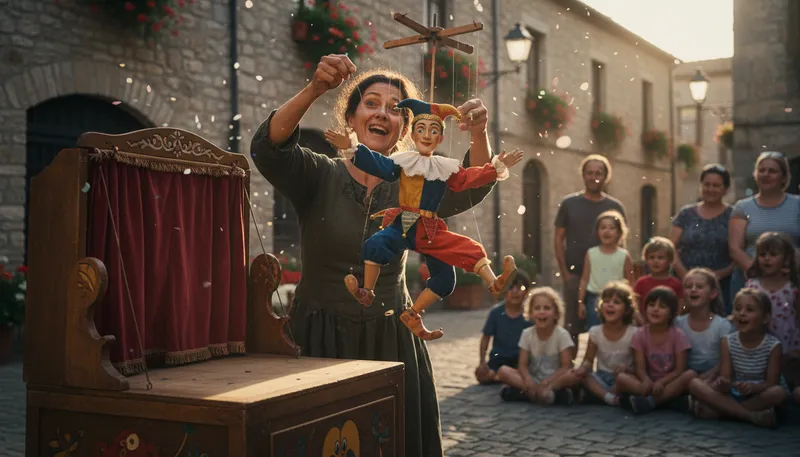 Illustration of puppeteer: A person who controls puppets in performances.