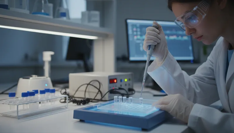 Illustration of electrophoresis: Technique to separate molecules using electric fields.