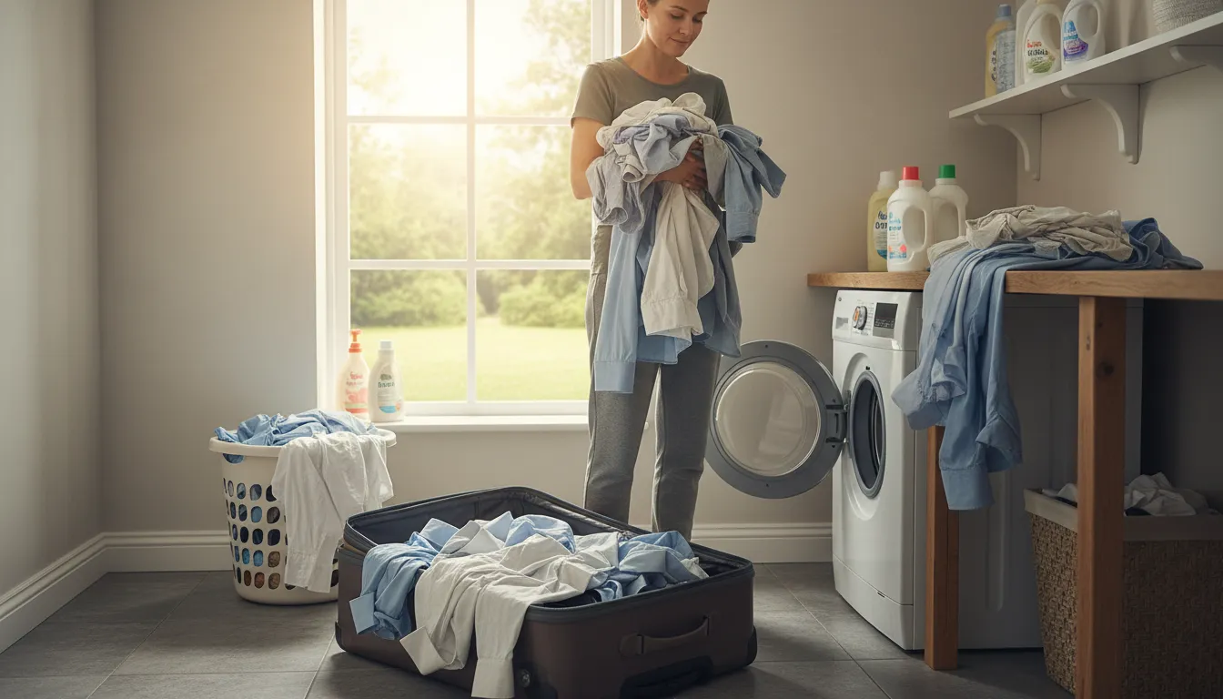 Иллюстрация launder: To wash or clean clothes.
