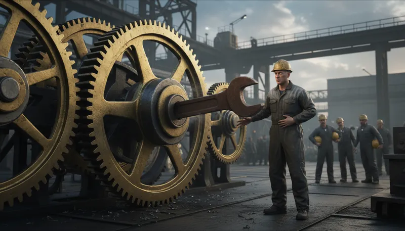 Illustration of throw a wrench in the gears: Cause a problem that stops progress.