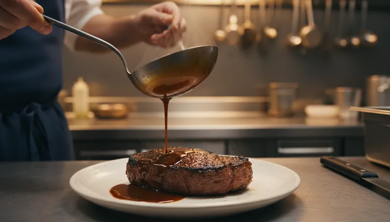 Illustration of jus: A sauce made from meat juices.