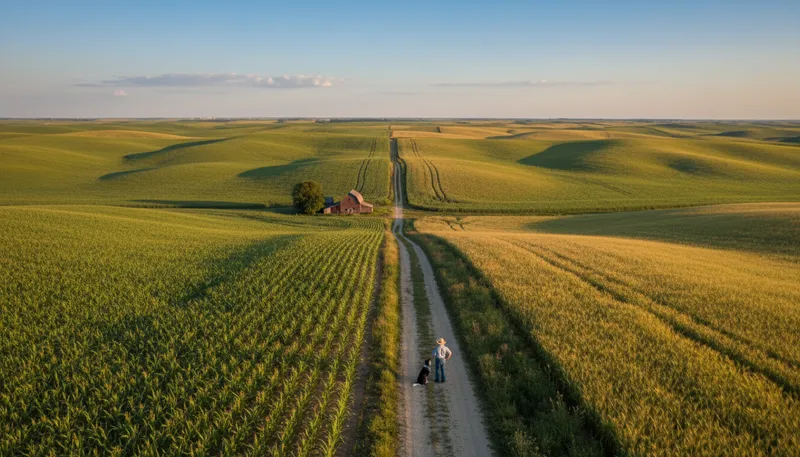 Illustration of farmland: Land used for growing crops or raising animals.