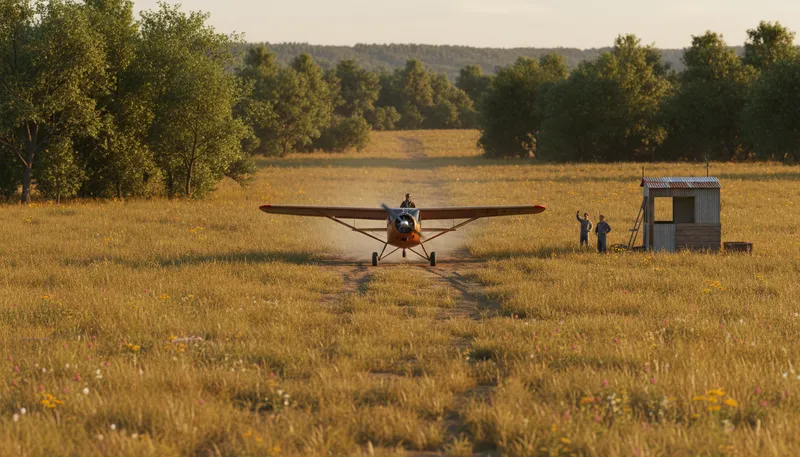 Illustration of airstrip: A small runway for aircraft.