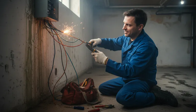 Illustration of electrician: A person who installs or repairs electrical systems.