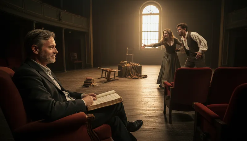 Illustration of playwright: A person who writes plays for theater.