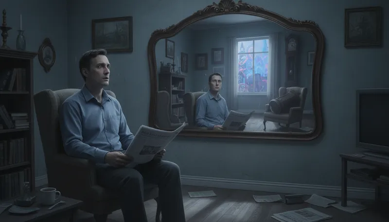 Illustration of through the looking-glass: into a strange or surreal situation.
