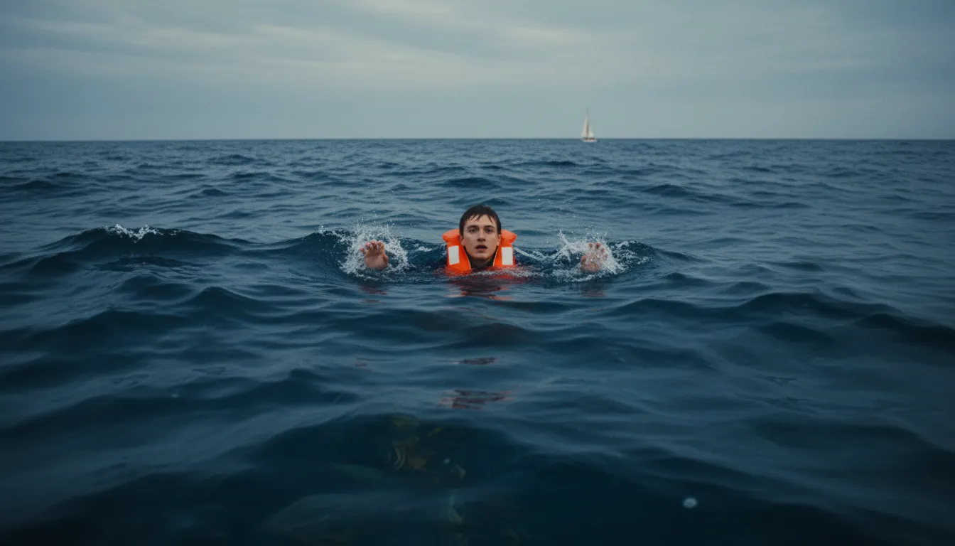 Иллюстрация out of one's depth: unable to cope with a situation.
