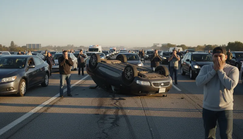 Illustration of rollover: A vehicle turning over onto its side.