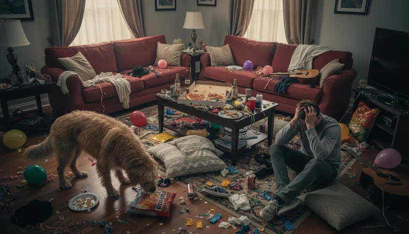 Illustration of dog's breakfast: a messy or chaotic situation