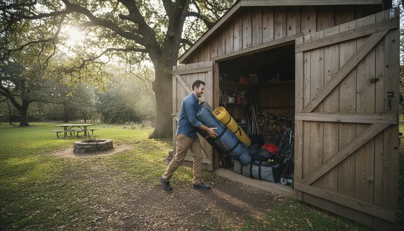Illustration of stowe: To pack away or store something.