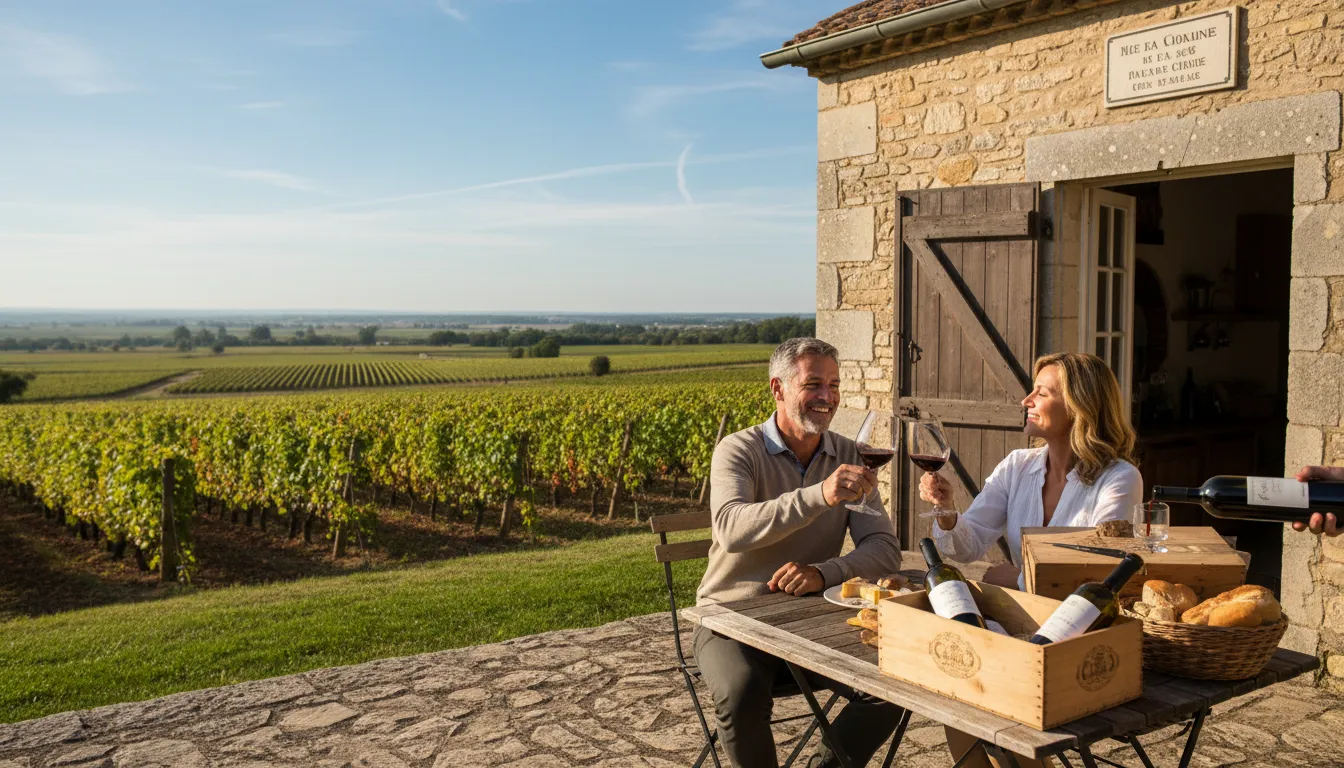 cru 的插图：A French vineyard that produces high-quality wine.