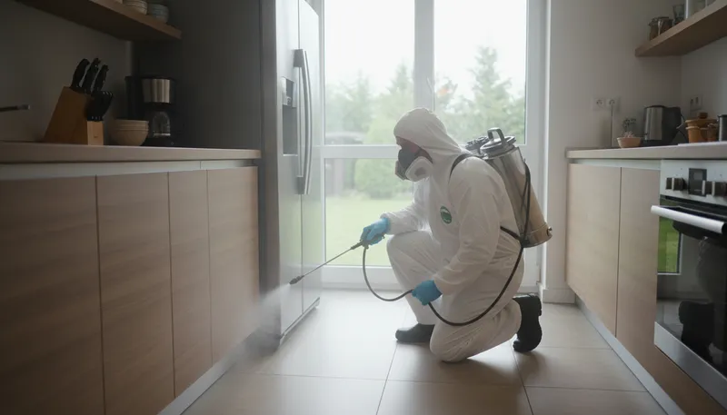 Illustration of exterminator: A person who eliminates pests from homes.