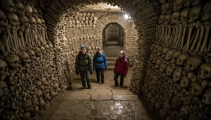 Illustration of catacombs: underground burial places with tunnels.