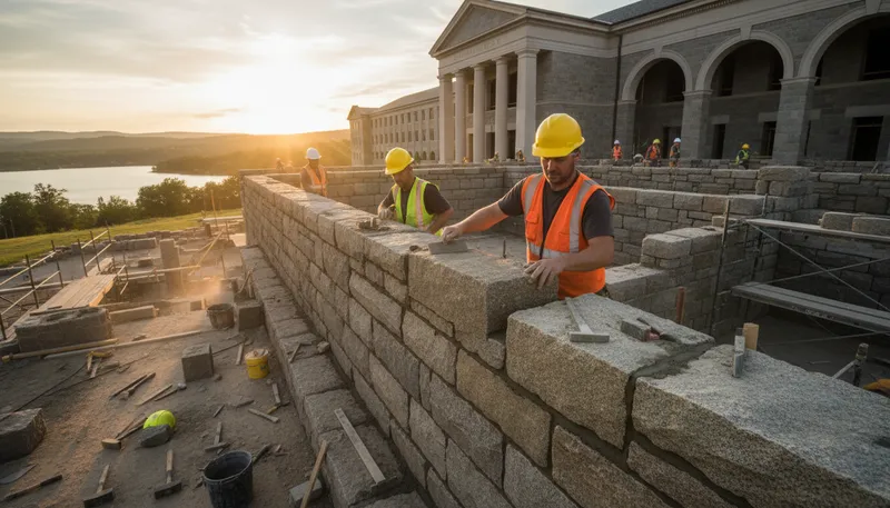 Illustration of masonry: the craft of building with stone or brick.