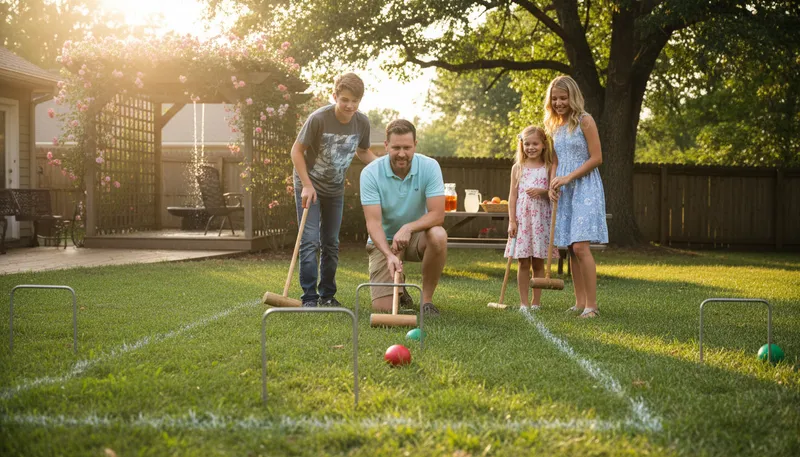 Illustration of roque: A term for a type of game similar to croquet.
