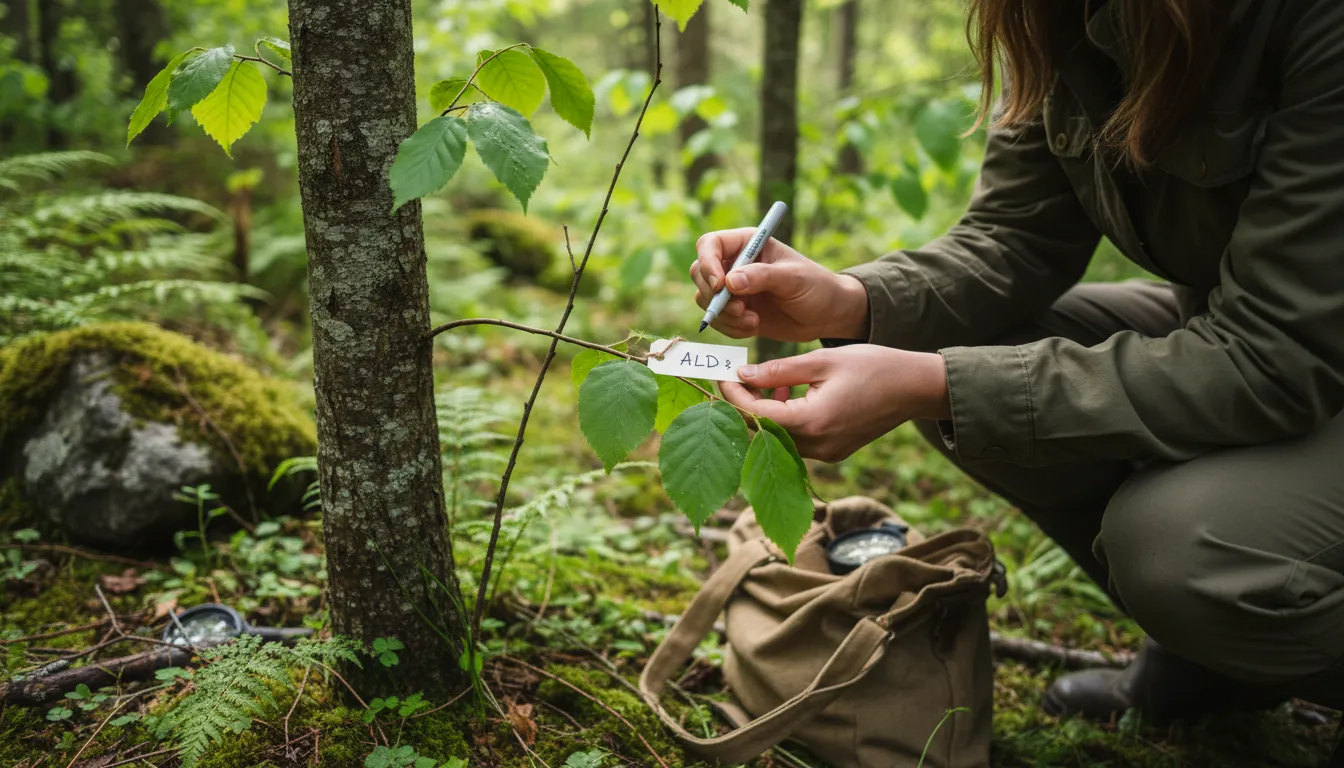 Illustrazione di ald: A common abbreviation for 'alder' trees.