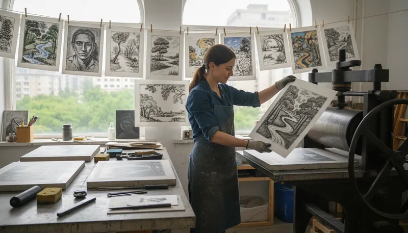 Illustration of lithography: A method for printing images on surfaces.
