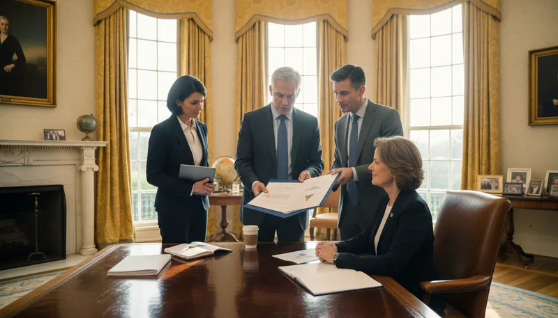 Illustration of cea: Council of Economic Advisers advising the president.