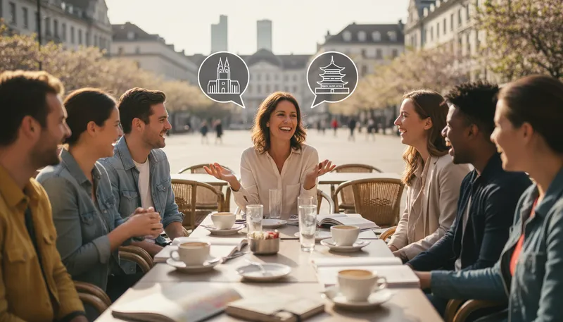 Illustration of bilingualism: The ability to speak two languages fluently.