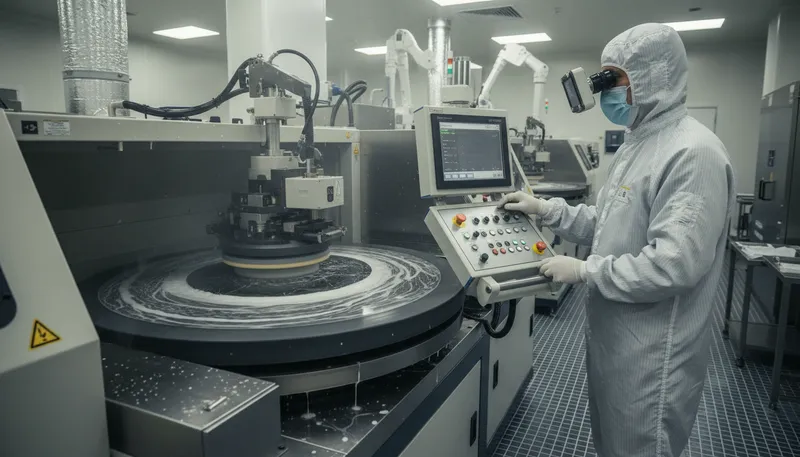 Illustration of cmp: Chemical mechanical polishing in semiconductor manufacturing.