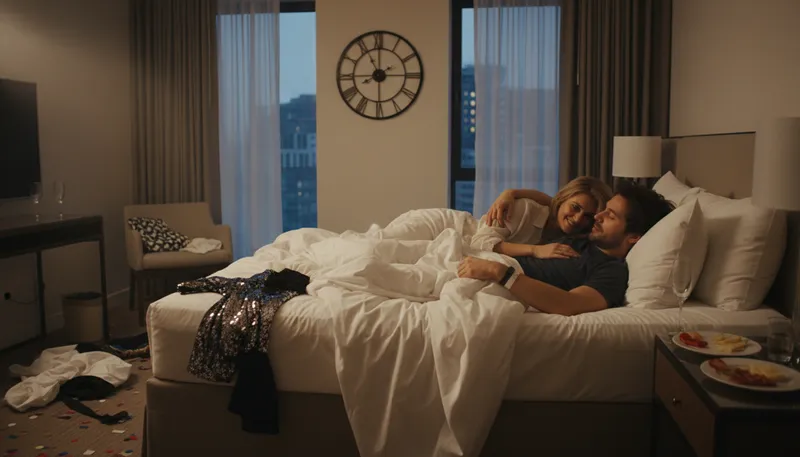 Illustration of half-night stand: a brief, casual romantic encounter