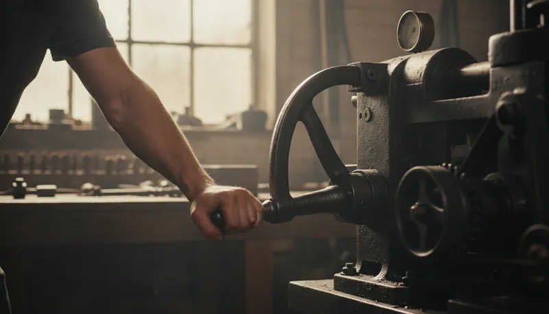 Illustration of crank the handle: To operate or start a device manually.