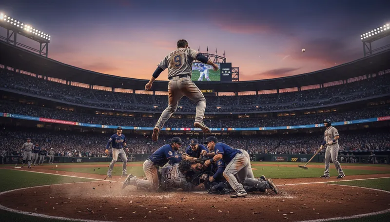Illustration of bottom of the ninth: Last chance to win a baseball game.