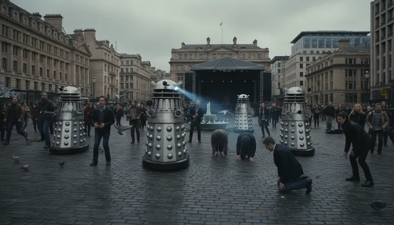 Illustration of daleks: Fictional aliens from the TV series Doctor Who.