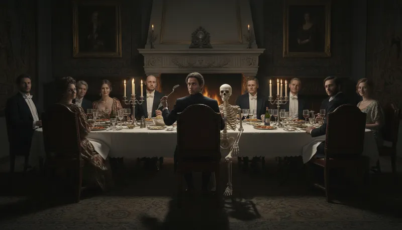 Illustration of skeleton at the feast: An unpleasant issue in a happy situation.