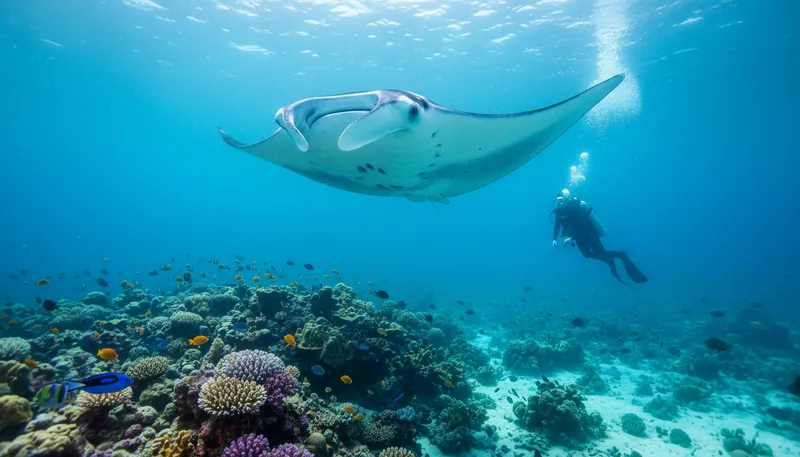 Illustration of manta: A large, flat marine fish.