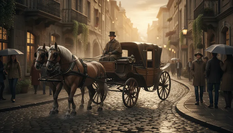 Illustration of carriage: a vehicle for transporting people, often horse-drawn.
