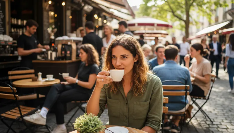 Illustration of espresso: Strong coffee brewed by forcing steam through grounds.