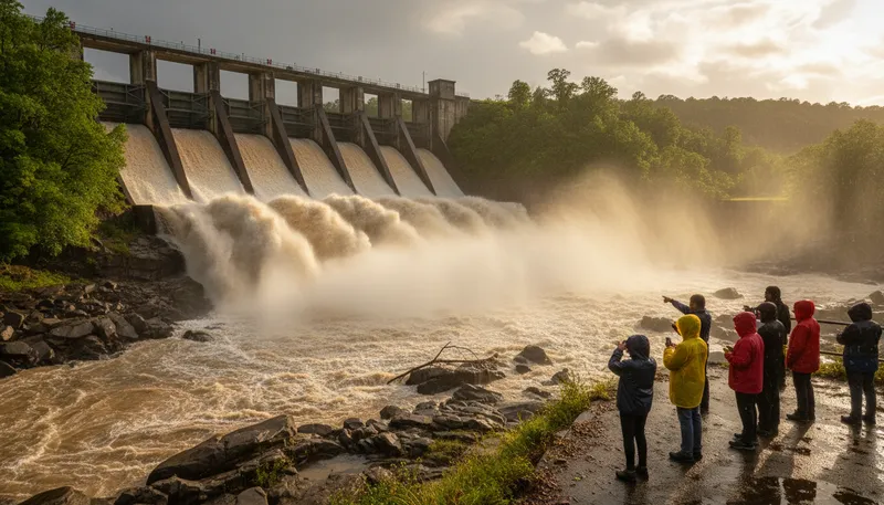 Illustration of spillway: A passage for excess water to flow.