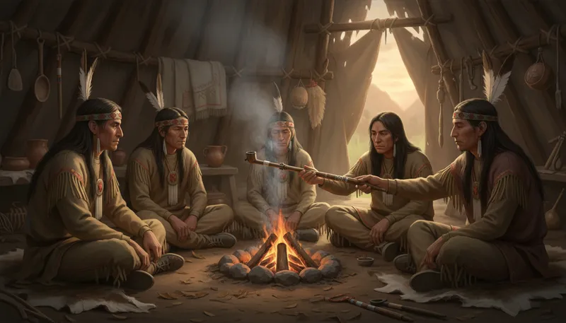 Illustration of calumet: A ceremonial pipe used in Native American culture.