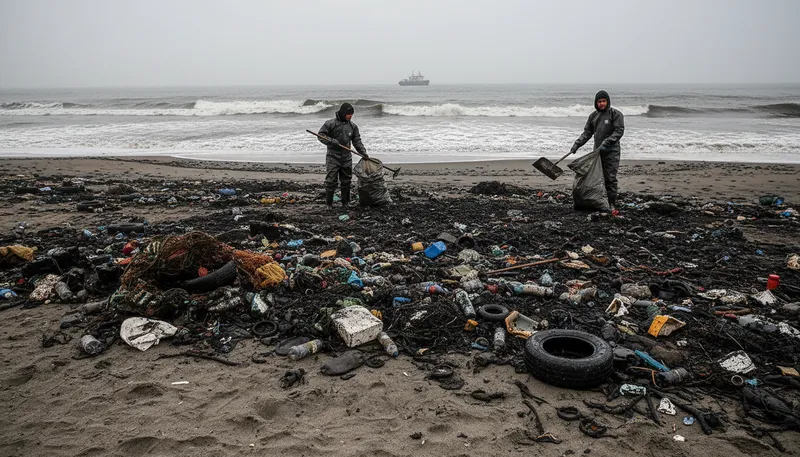 Illustration of oil trash: garbage or debris related to oil production.
