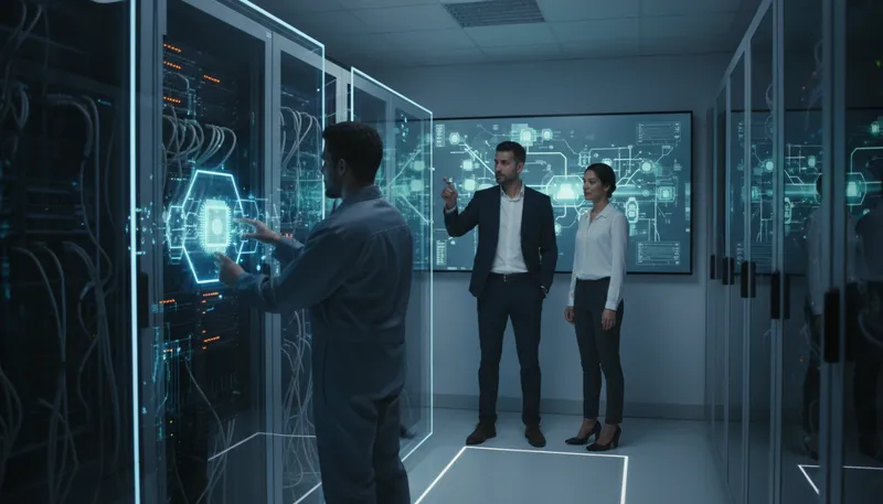 Illustration of cybersecurity: Protection of computer systems from attacks.