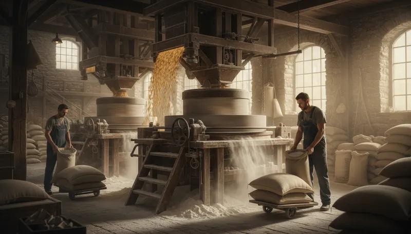 Illustration of mill: to process or manufacture something
