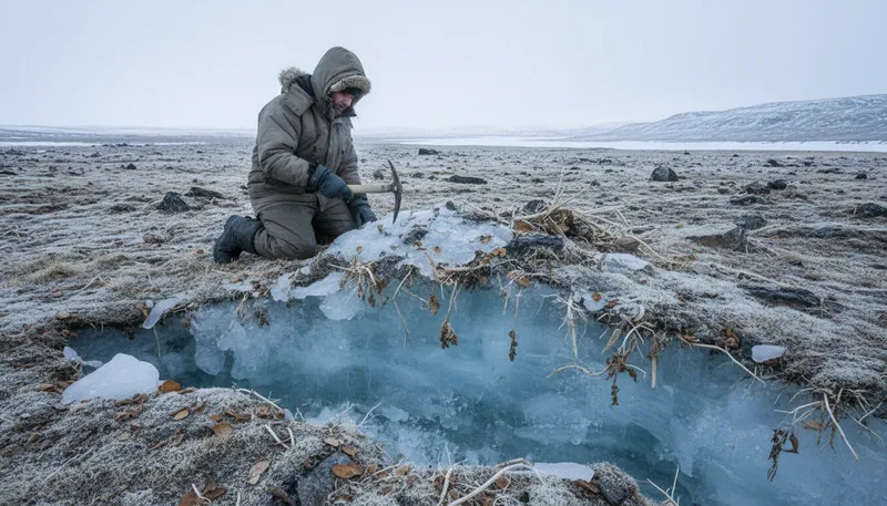 Illustration of permafrost: Ground that remains frozen all year.