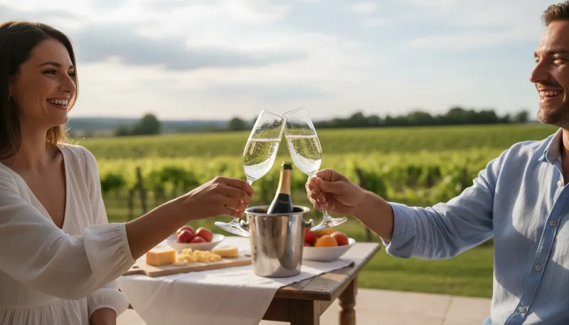 Illustration of prosecco: Sparkling white wine from Italy.